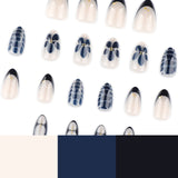 Navy Petal Accent Nails with Soft Nude Contrast