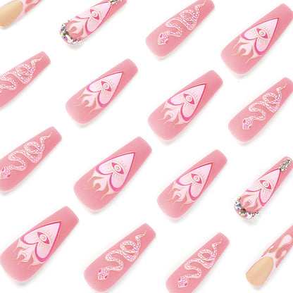 matte pink French water drop snake pattern rhinestone nail patch  art finished product wholesale｜365nails
