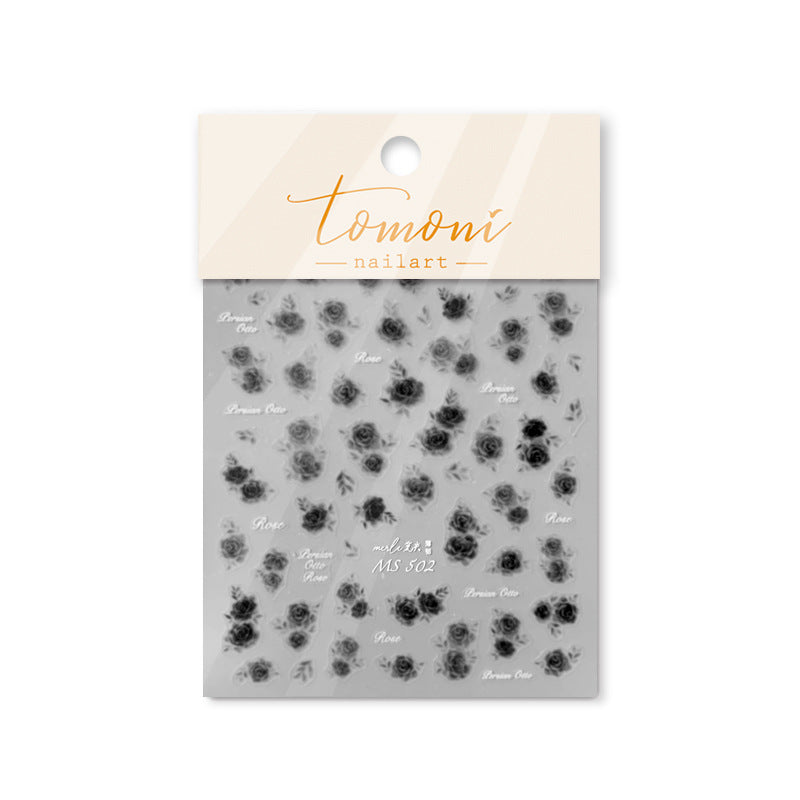 Monochrome Rose Sereno Collection: "Elegant Noir" – 3D Embossed Nail Sticker