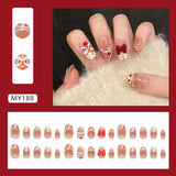 Manicura extraíble con efecto ojo de gato color champán, lazo francés con rubor, danza del león, perla, destello de diamante, 30 piezas｜365nails