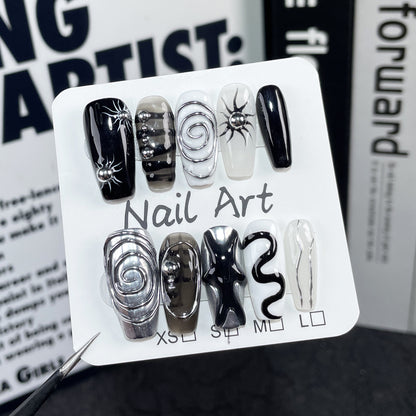 Handmade press on nails dark holy light reflects individuality niche relief manicure  wears fake nails｜365nails
