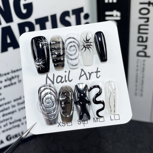 Handmade press on nails dark holy light reflects individuality niche relief manicure  wears fake nails｜365nails
