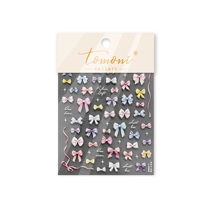 365nails: 粉彩格紋蝴蝶結美甲貼紙