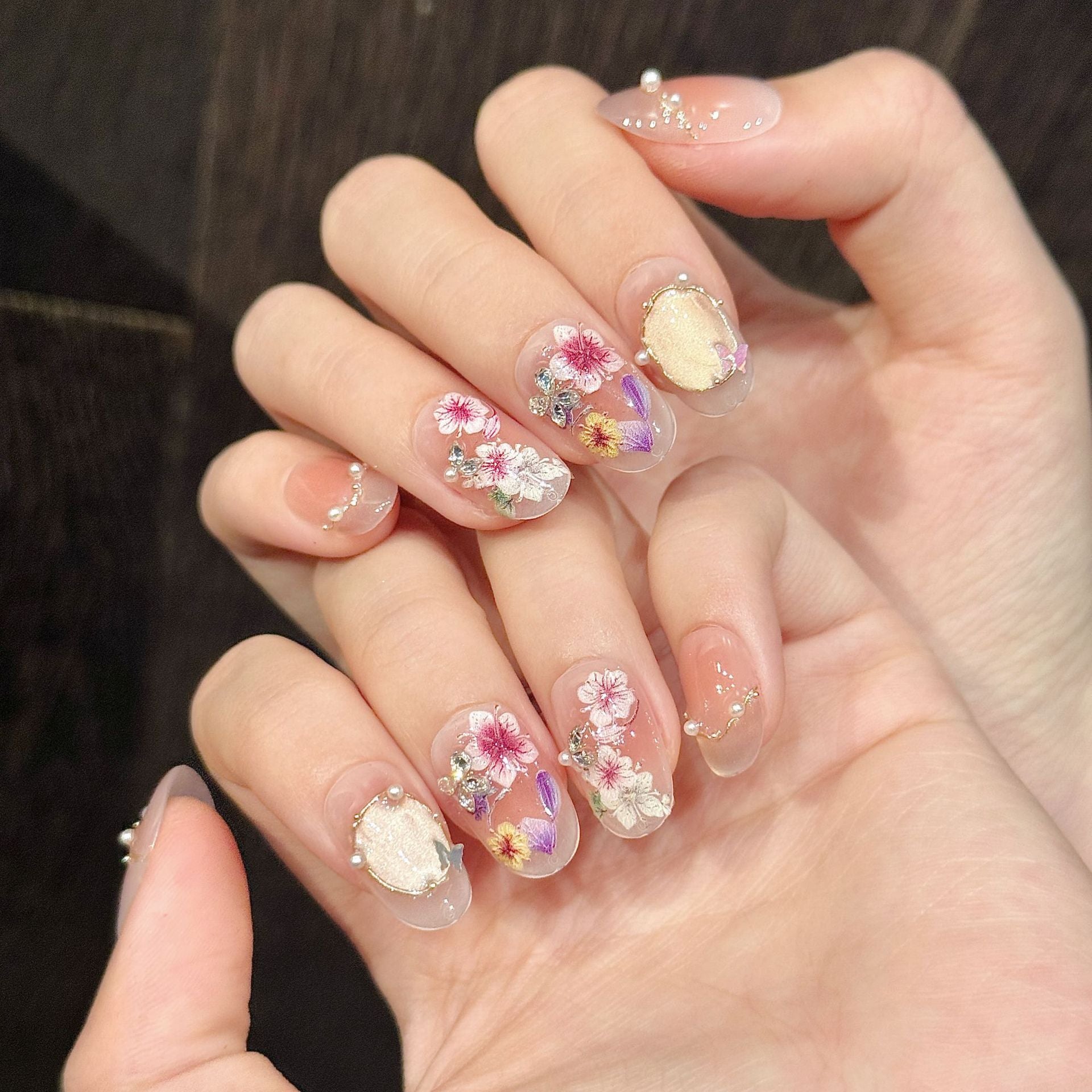 365nails: "Blossom Whisper" – 3D Floral & Pearl Handmade Square Nails