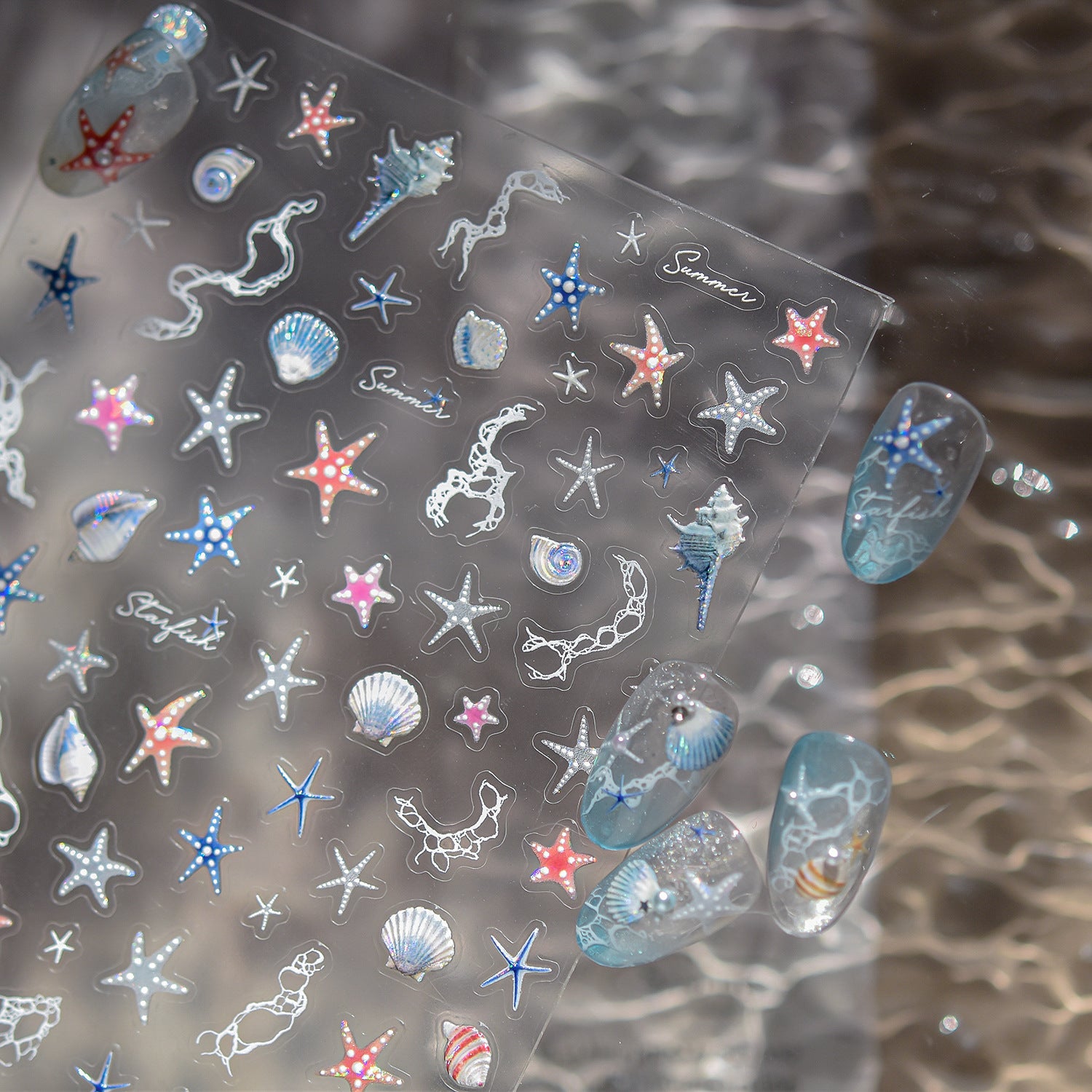 Coastal Starfish Collection: "Seashell Star" – 3D Embossed Nail Sticker