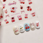 Cherry Bow Crystal Collection: "Sweet Cherry" – 3D Embossed Nail Sticker
