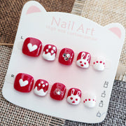 365nails-Lucky Bunny Kids Series: "可愛紅兔" – 短款方形兒童穿戴甲