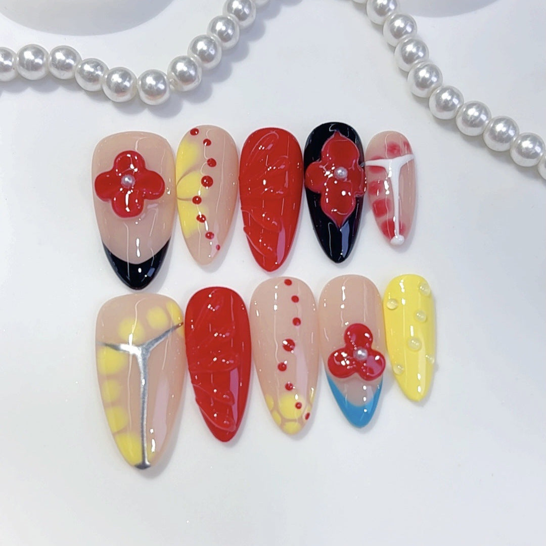 Bold Bloom: "Scarlet Fantasy" – Almond Shape Press-On Nails