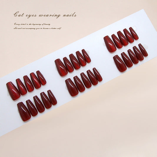 Nail Tips  prefabricated nail red cat eye temperament retro white atmosphere  removable manicure 30 pieces｜365nails