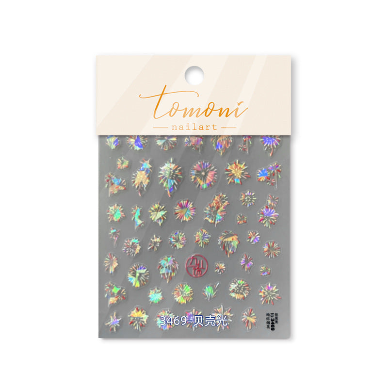 Shell Firework Collection: "Iridescent Sparkle" – 3D Holographic Nail Sticker