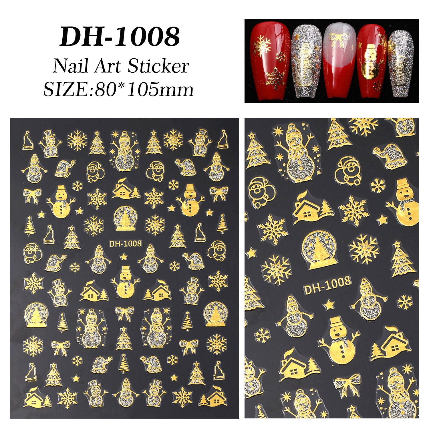 古銅亮粉聖誕指甲貼 — 平面黏貼式 雪人 DIY 指甲裝飾 DH