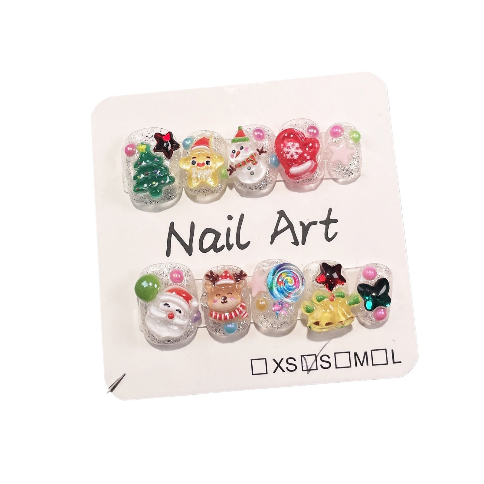 Bonitas uñas postizas cortas hechas a mano con diseño de Papá Noel en tres dimensiones, hechas a mano, al por mayor｜365nails