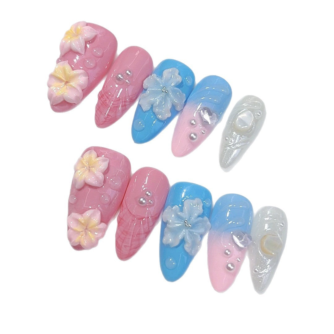 Mermaid Garden: "Seashell & Floral" – Almond Press-On Nails