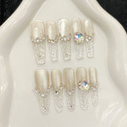 365nails: "水晶冰夢" – 3D 水晶與全息亮粉 手工製 尖形 穿戴甲