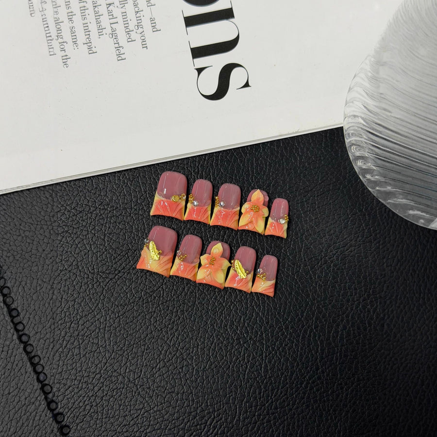 365nails: "Ethereal Glow" – 3D Floral & Pearl Handmade Coffin Nails