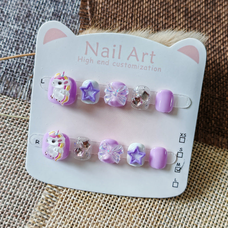 365nails: "dreamy starlight unicorn" – short round handmade kids press-on nails