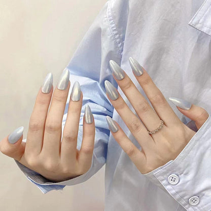 New handmade press on nails versatile white simple electroplating cyan nail art net red explosion | 365nails