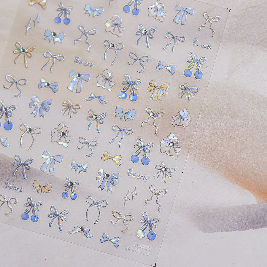 Crystal Bow Cherry Collection: "Cherry Bow Crystal" – 3D Iridescent Nail Sticker