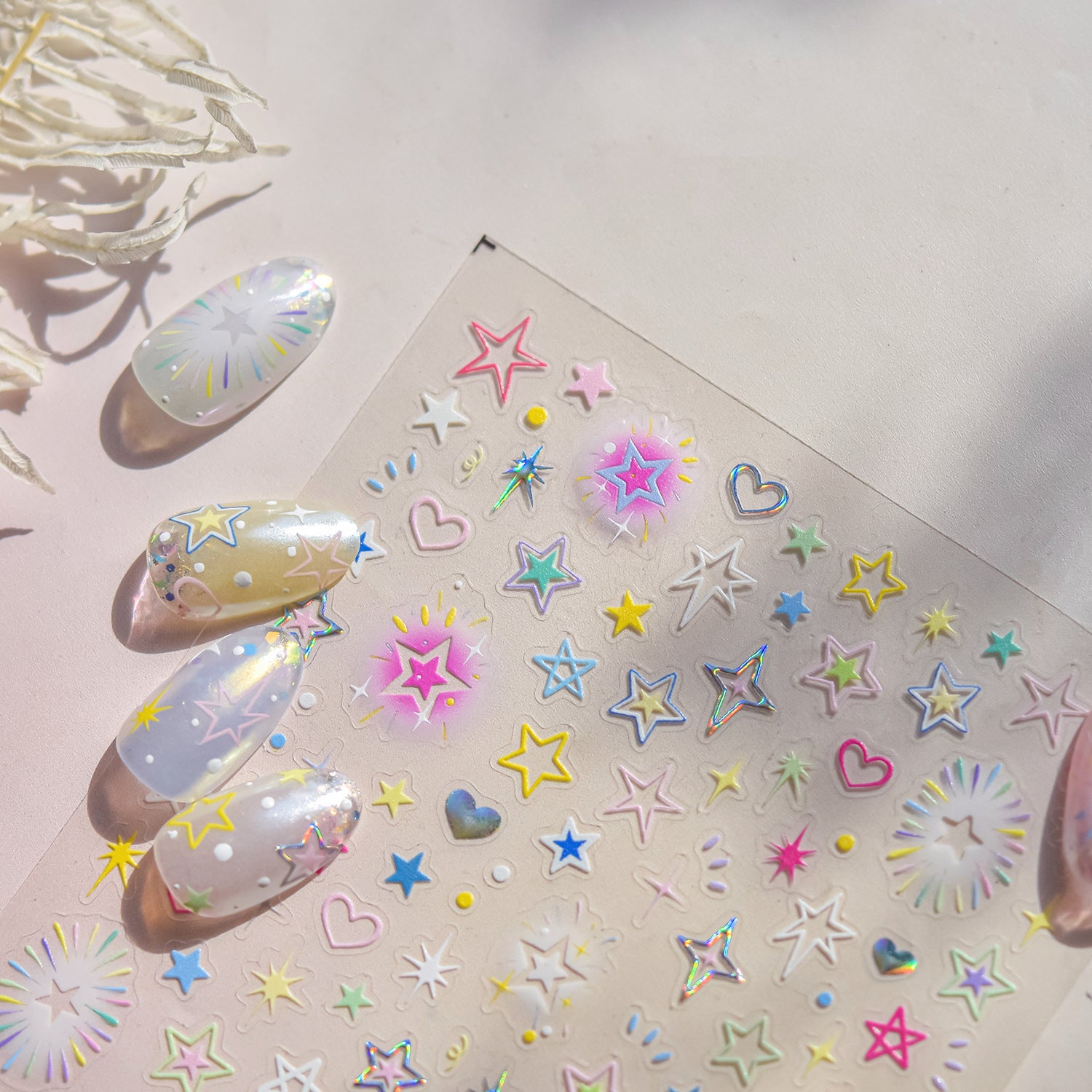 Starry Heart Sparkle – Y2K Dreamy Nail Art Stickers