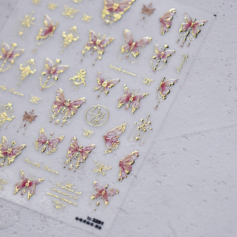 365nails: "borboleta rosa folha de ouro vintage" – Adesivos para unhas