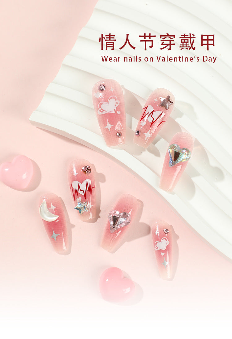 365nails: "Y2K Heartbeat Pink Coffin" – 3D Crystal & Star Accent Press-on Nails