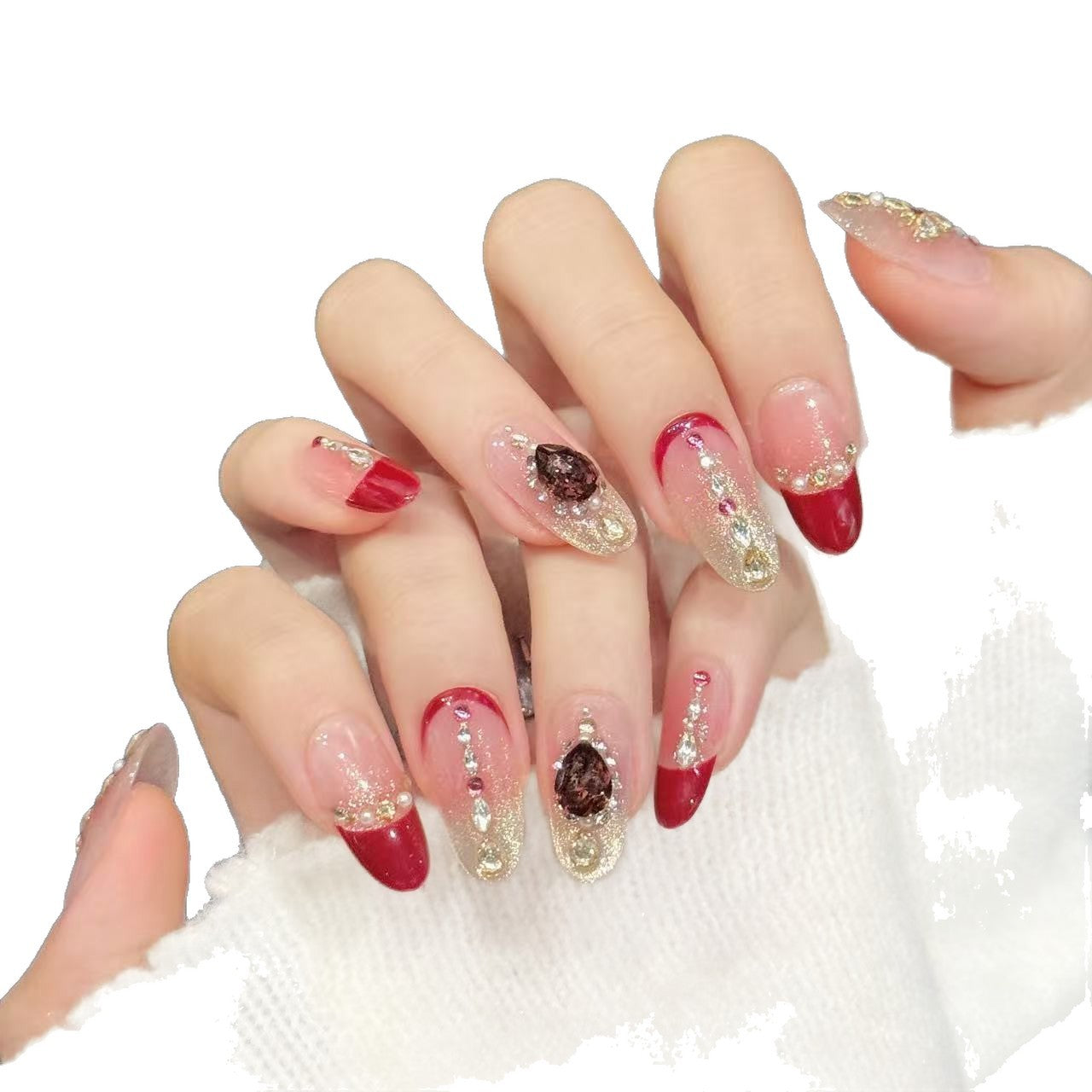 365nails: "Ruby Royalty" – 3D Crystal & Red Cat Eye Handmade Stiletto Nails