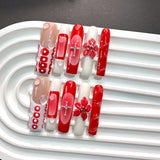 Red Gradient Floral Cross Statement Press On Nails