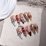 Gold Marble Cross Floral Stiletto Press On Nails