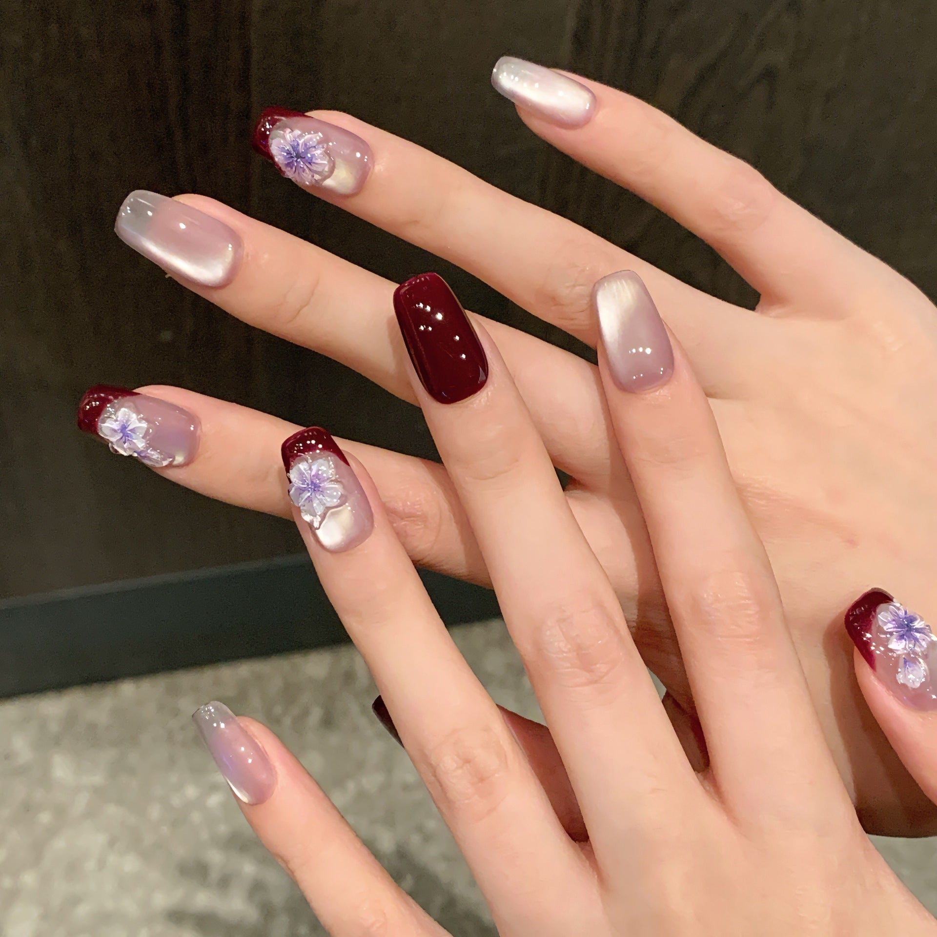 365nails: "Crystal Blossom" – 3D Flower & Glass Bead Cat-eye Handmade Square Nails