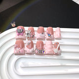 Pink Teddy Bear Charm Duckbill Press On Nails