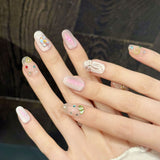 Pink Shimmer Pearl Crystal Cute Pastel Elegant Press On Nails