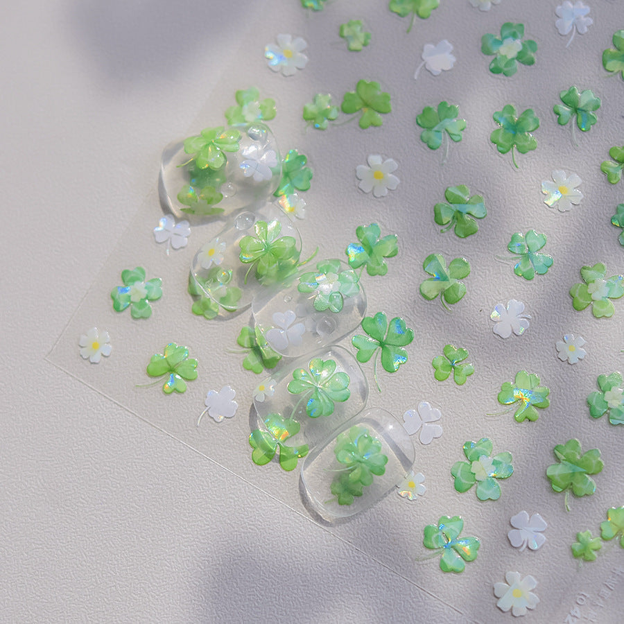 Lucky Clover Iridescent Collection: "Fresh Luck" – 3D Embossed Nail Sticker