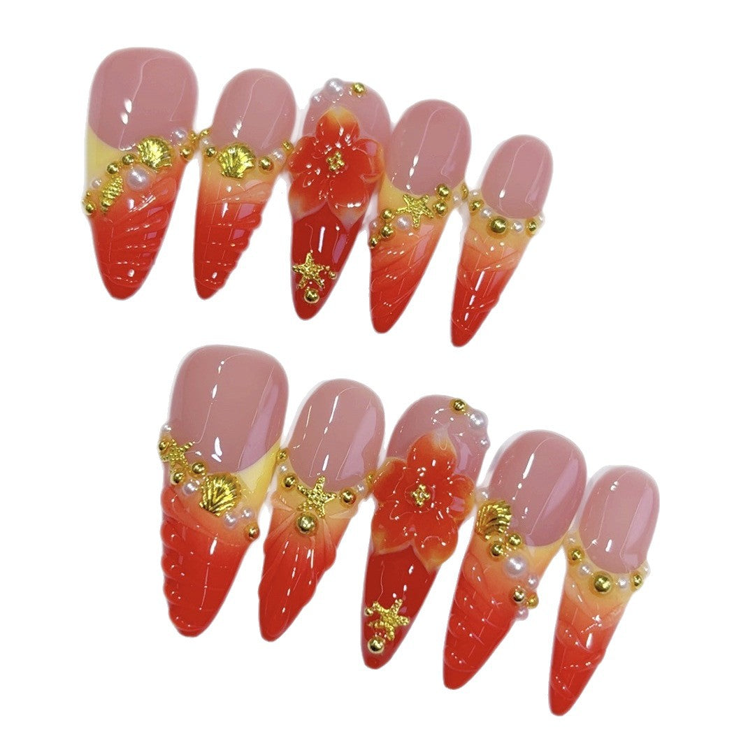 Strawberry Bloom: "Red Berry" – Long Almond Handmade Press On Nails