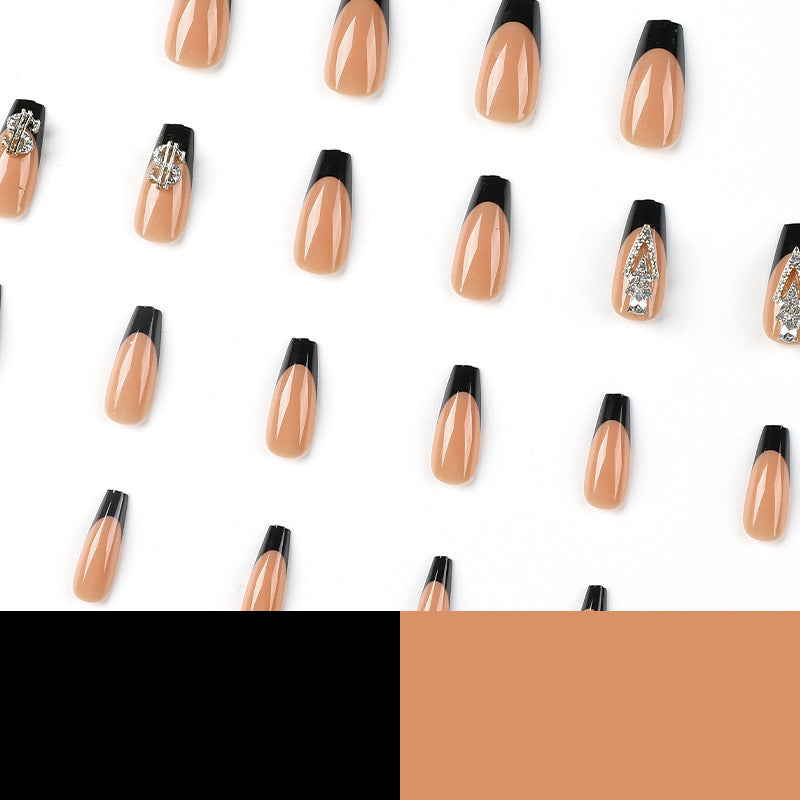 nails Art Press on nails Black French Press on nails Piece Dollar Pattern Three-dimensional Rhinestone press on nails｜365nails