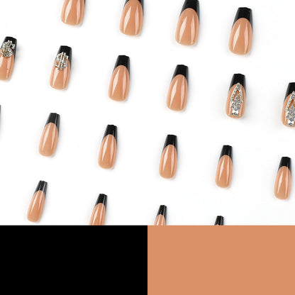 nails Art Press on nails Black French Press on nails Piece Dollar Pattern Three-dimensional Rhinestone press on nails｜365nails