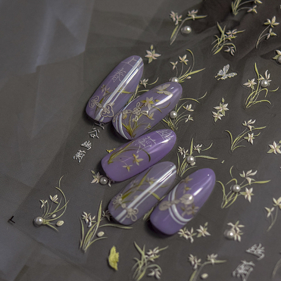 蘭花水晶浮雕系列「優雅蘭花」—3D水晶指甲貼