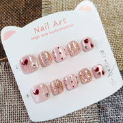 365nails: "ruby heart sparkle" – short wide handmade kids press-on nails