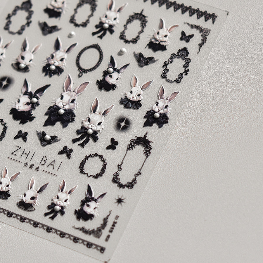 Gothic Bunny Collection: "Dark Lolita Rabbit" – 3D Embossed Nail Sticker