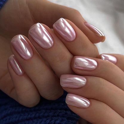 new nail art nail film coating Japanese sweet pink solid color wearing nail short rectangular nail fake nail film｜365nails