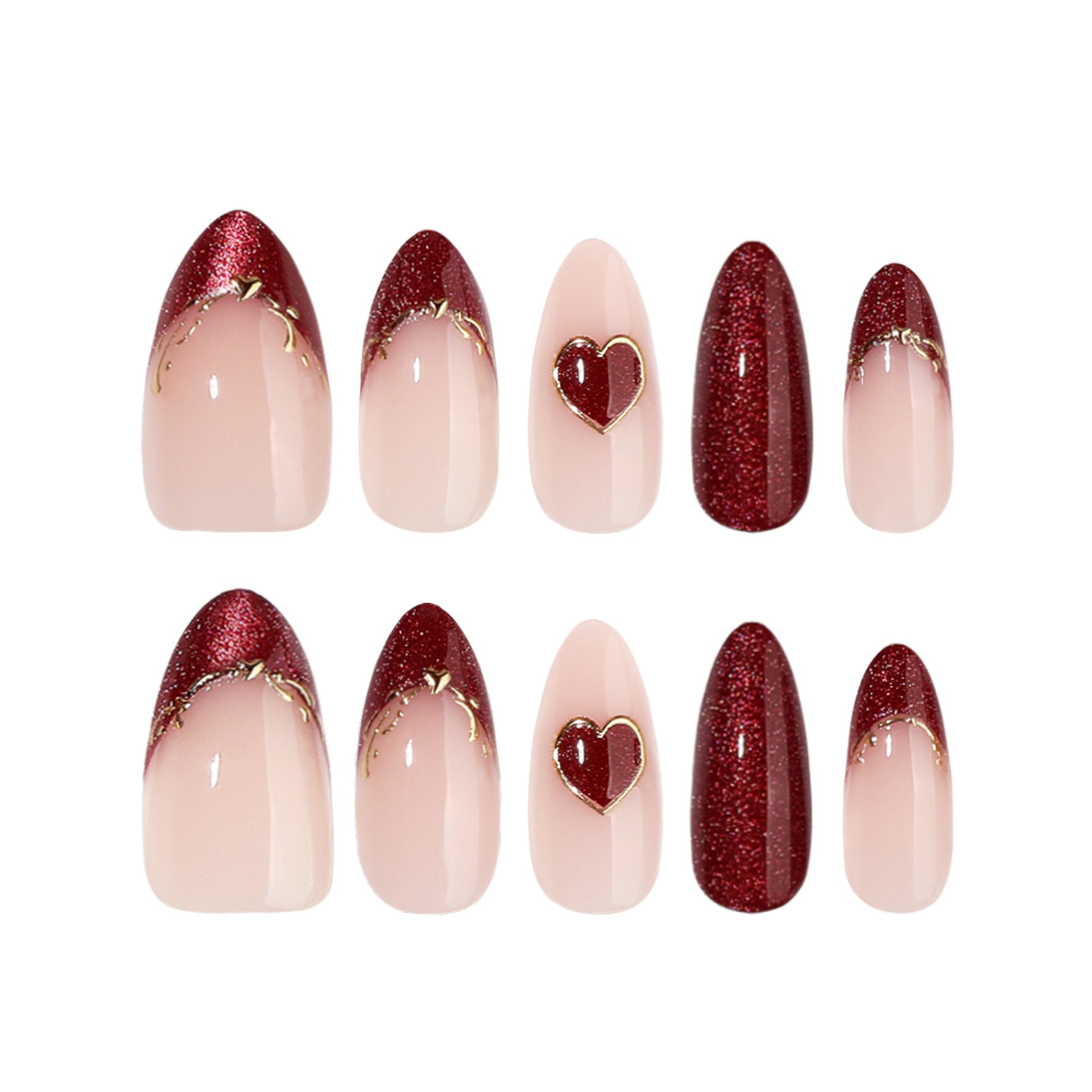 Lefan French Red Wear-On Nails, Red Heart-Shaped Fake Nail Tips, Cross-border Hot Sale 3D Nail Tips Wholesale