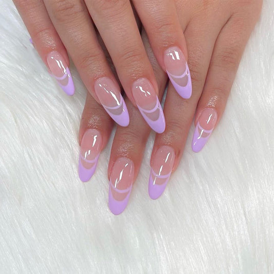 Fornecimento direto de unhas postiças duplas de lavanda simples com prensa francesa em unhas postiças removíveis｜365 unhas