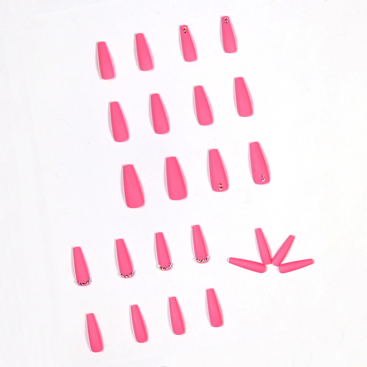 Pink long ballet crescent crescent rhinestone press on nails art finished fake nail nail nail patch  direct supply nail patch｜365nails