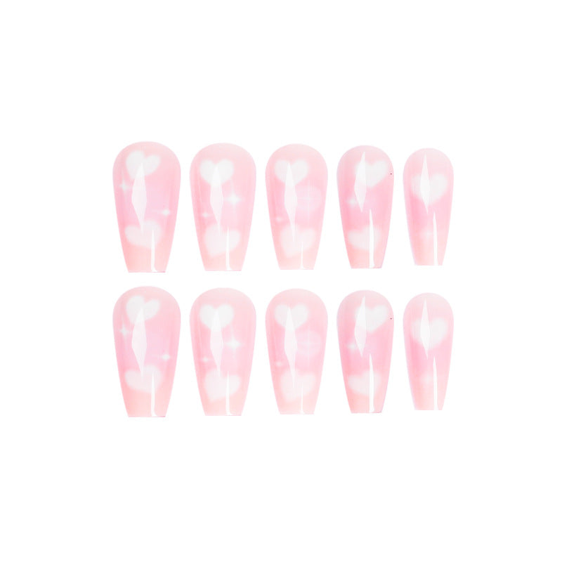粉色愛心星光法式成品甲片（批發）｜365nails