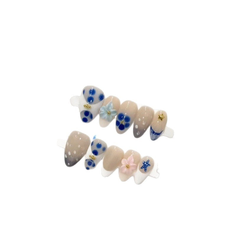 365nails: 海洋低語 – 3D 花朵手工製杏仁形穿戴甲