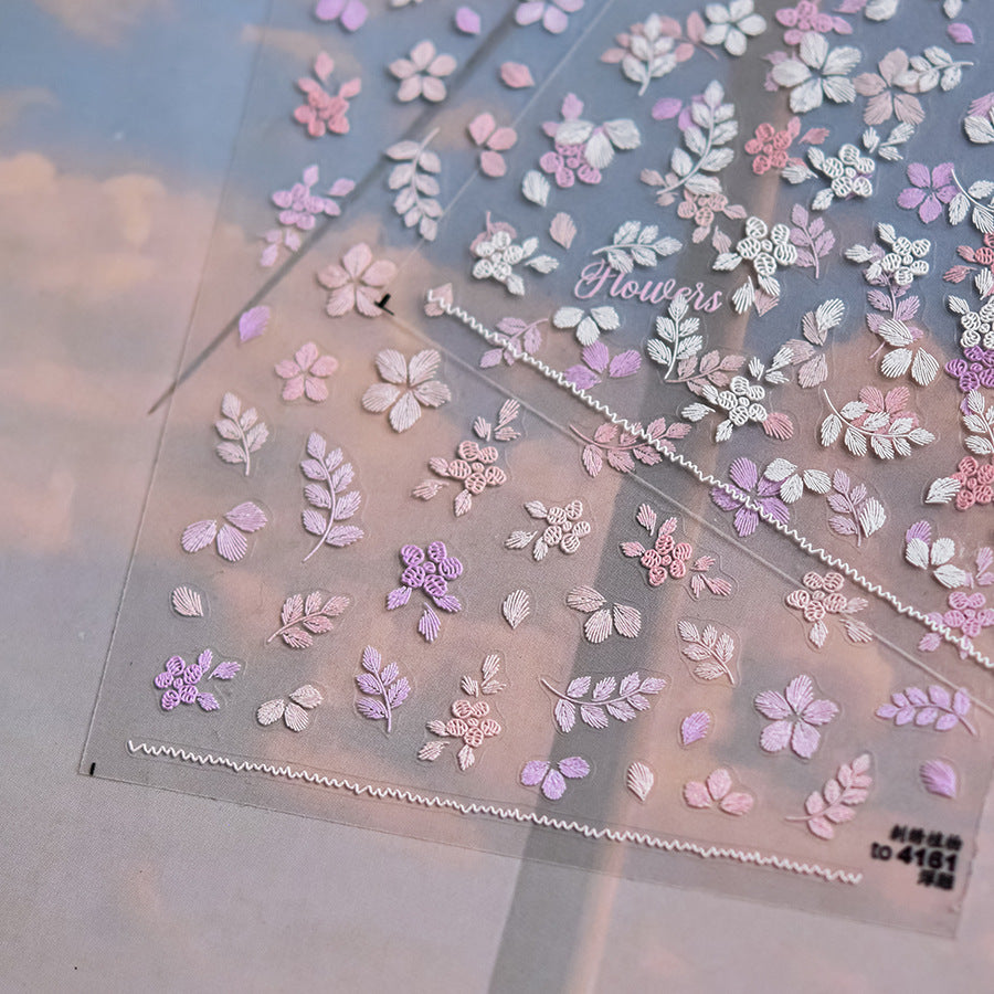 365nails: 미니 화이트 5잎 꽃 엠보싱 세트 – 네일 아트 스티커