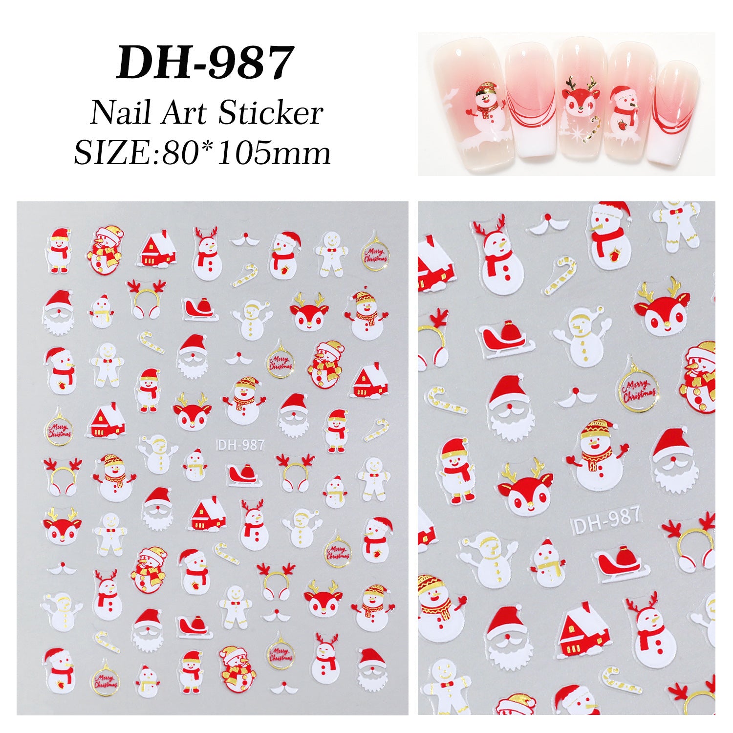 可愛聖誕雪人與小企鵝平面黏貼美甲貼紙 DIY DH