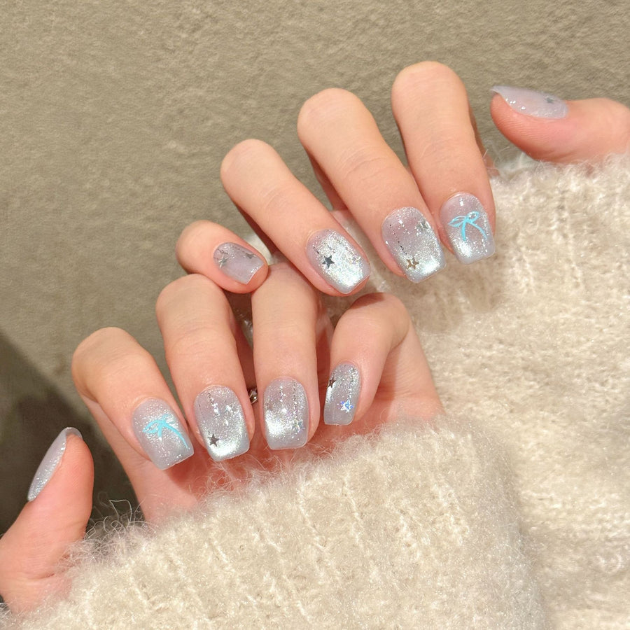 Icy Blue Starry Cute Press On Nail Set