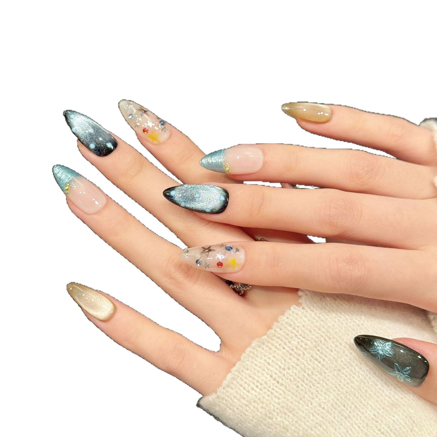 Blue Star Gradient Cute Press On Nails