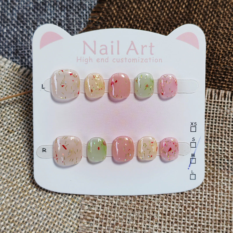 365nails: 碎金果凍 — 短款 圓形 手工製 兒童穿戴甲