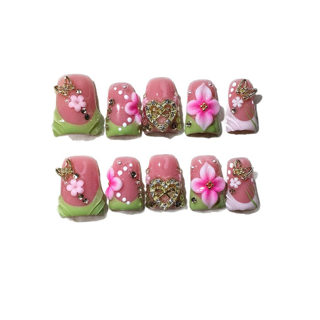 Floral Fantasy Collection: "Spring Blossom" – Short Square Press-On Nails